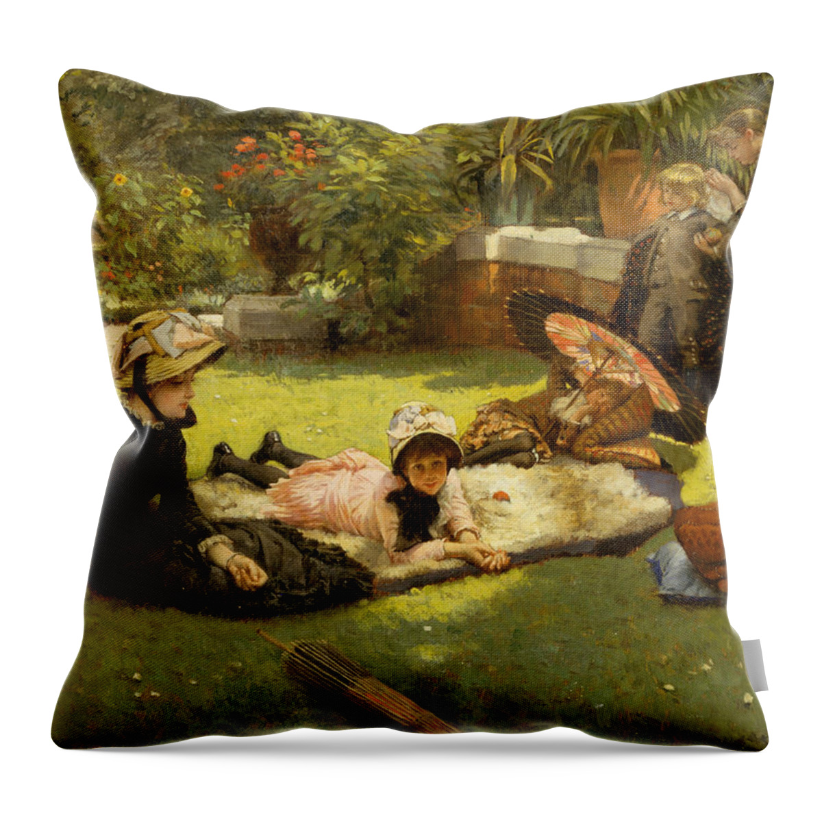 19th Century Art Throw Pillow featuring the painting In Full Sunlight by James Tissot