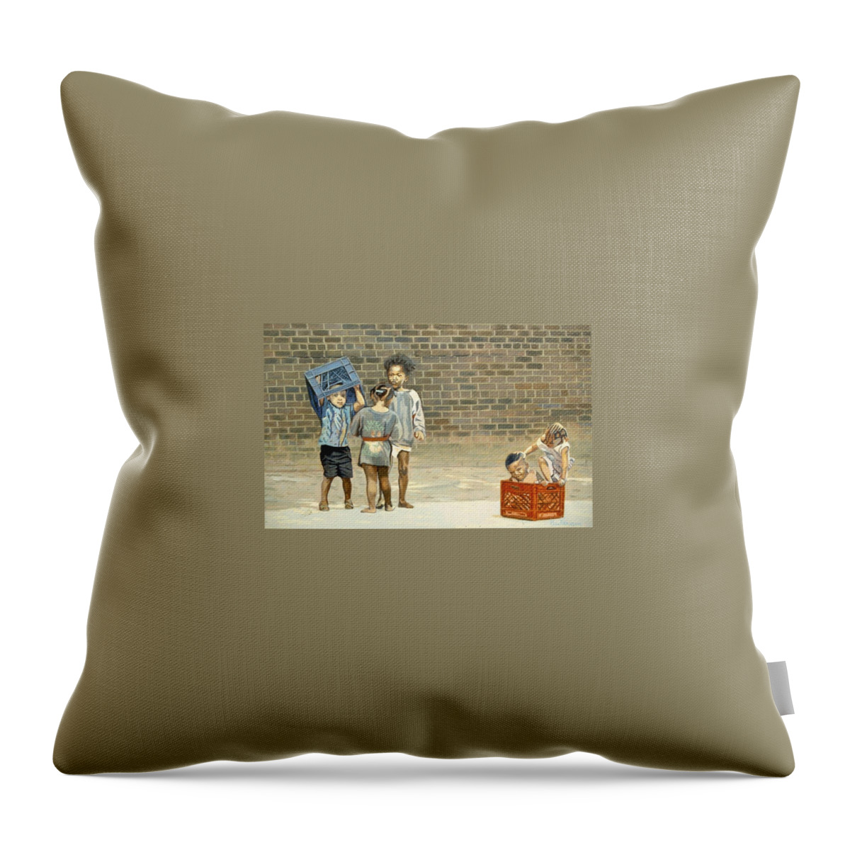 A Trip In The Inner City Throw Pillow featuring the painting In or Out ? by David Buttram