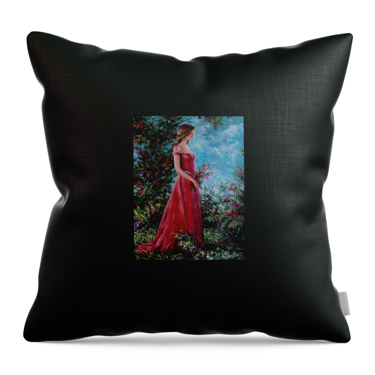 Figurative Throw Pillow featuring the painting In summer garden by Sergey Ignatenko