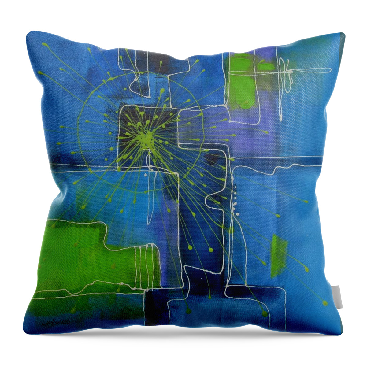 Abstract Throw Pillow featuring the painting In the Beginning by Louise Adams