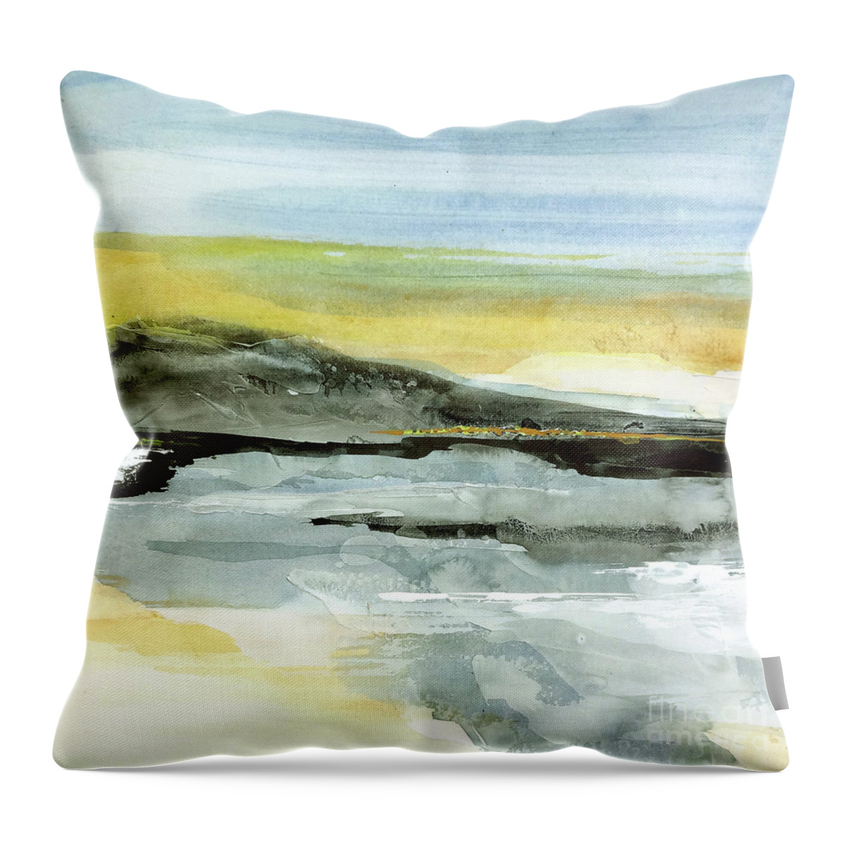 Original Watercolors Throw Pillow featuring the painting Distant City 2 #1 by Chris Paschke