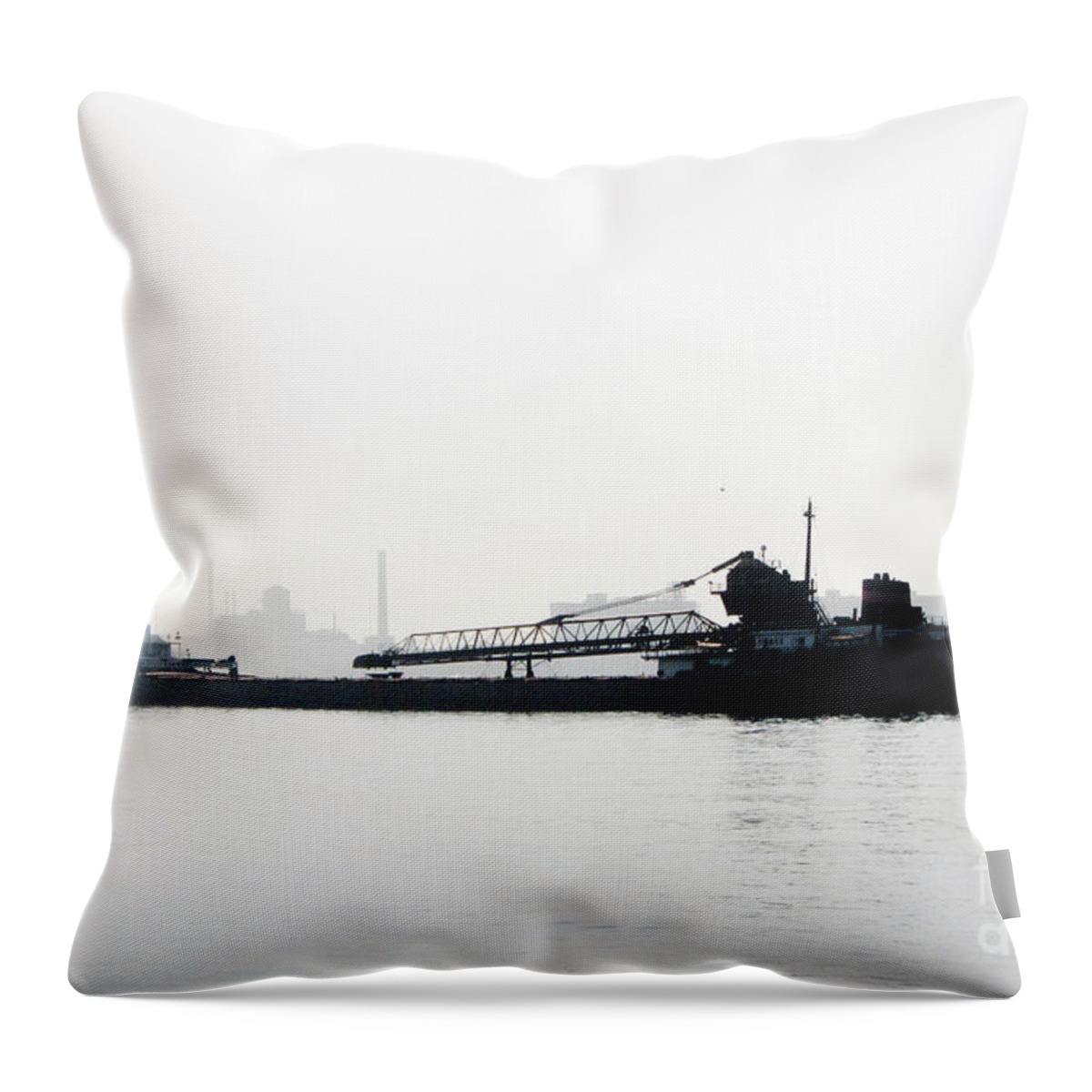 Freighter Throw Pillow featuring the photograph In The Fog On Detroit River by Rich S