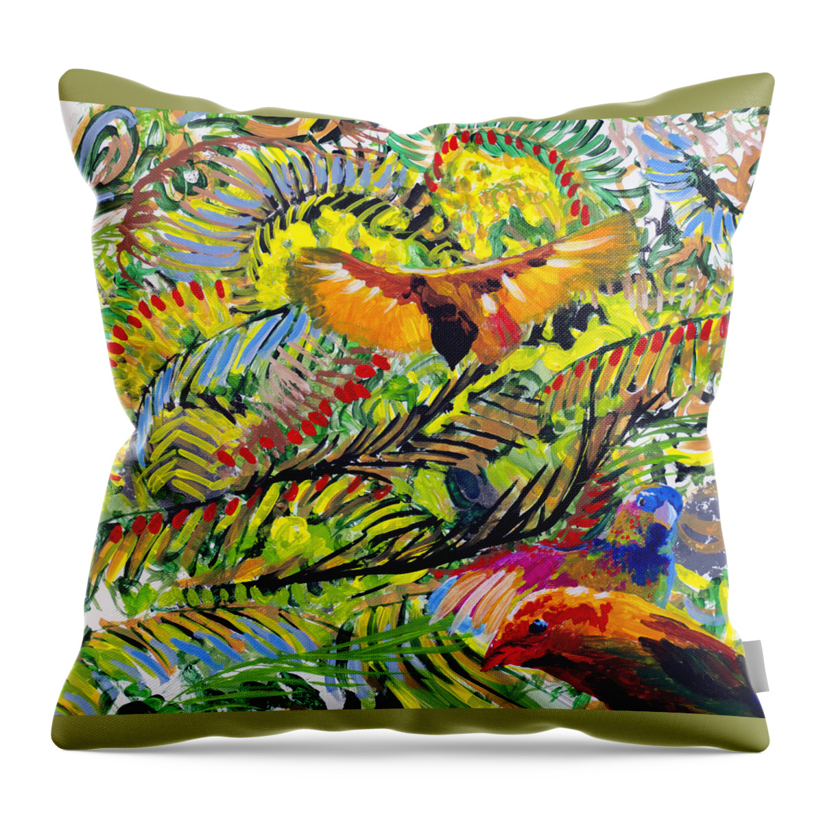 Birds Throw Pillow featuring the painting Birds In the Forest by Lynn Hansen
