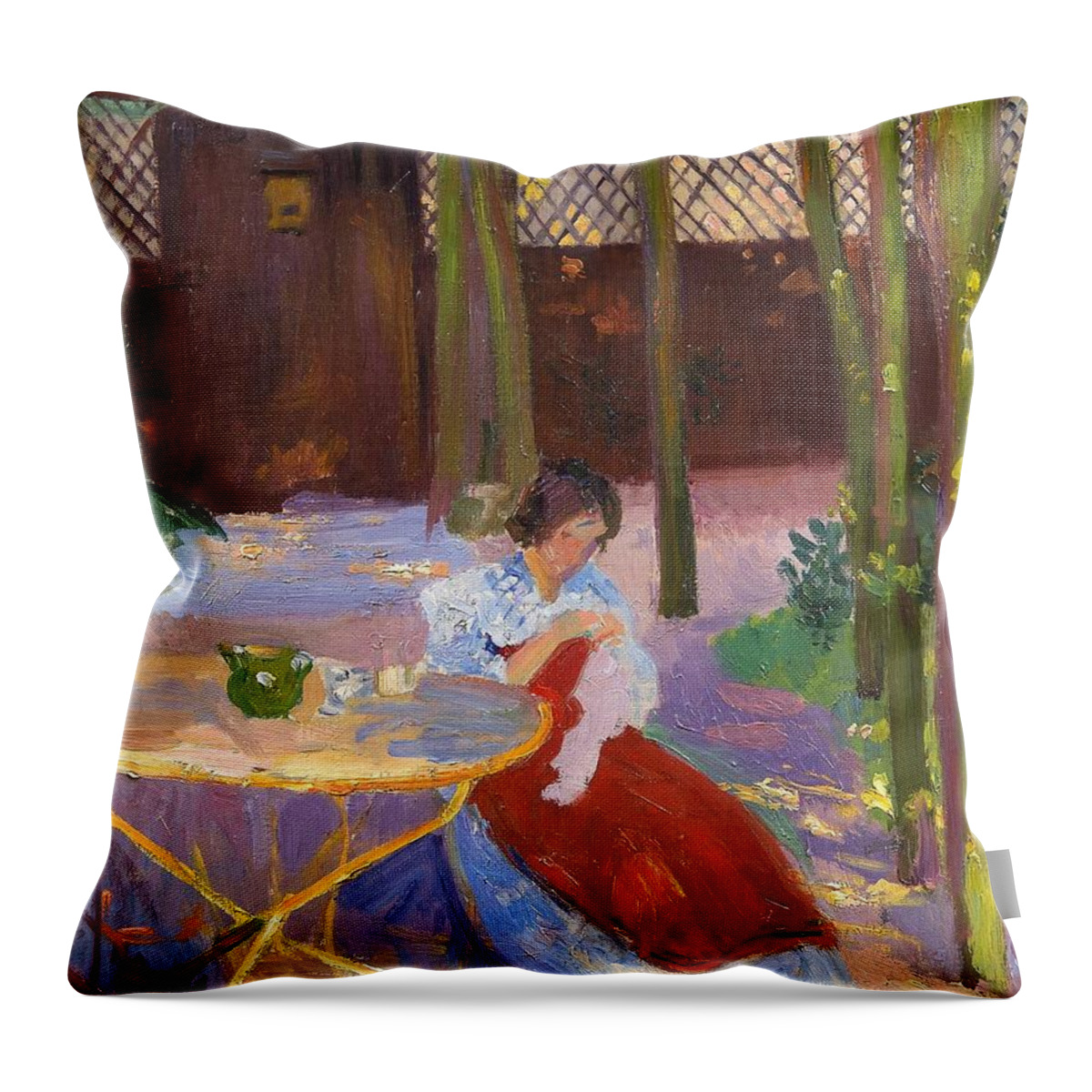 Hippolyte Petitjean (macon Throw Pillow featuring the painting In The Garden by MotionAge Designs