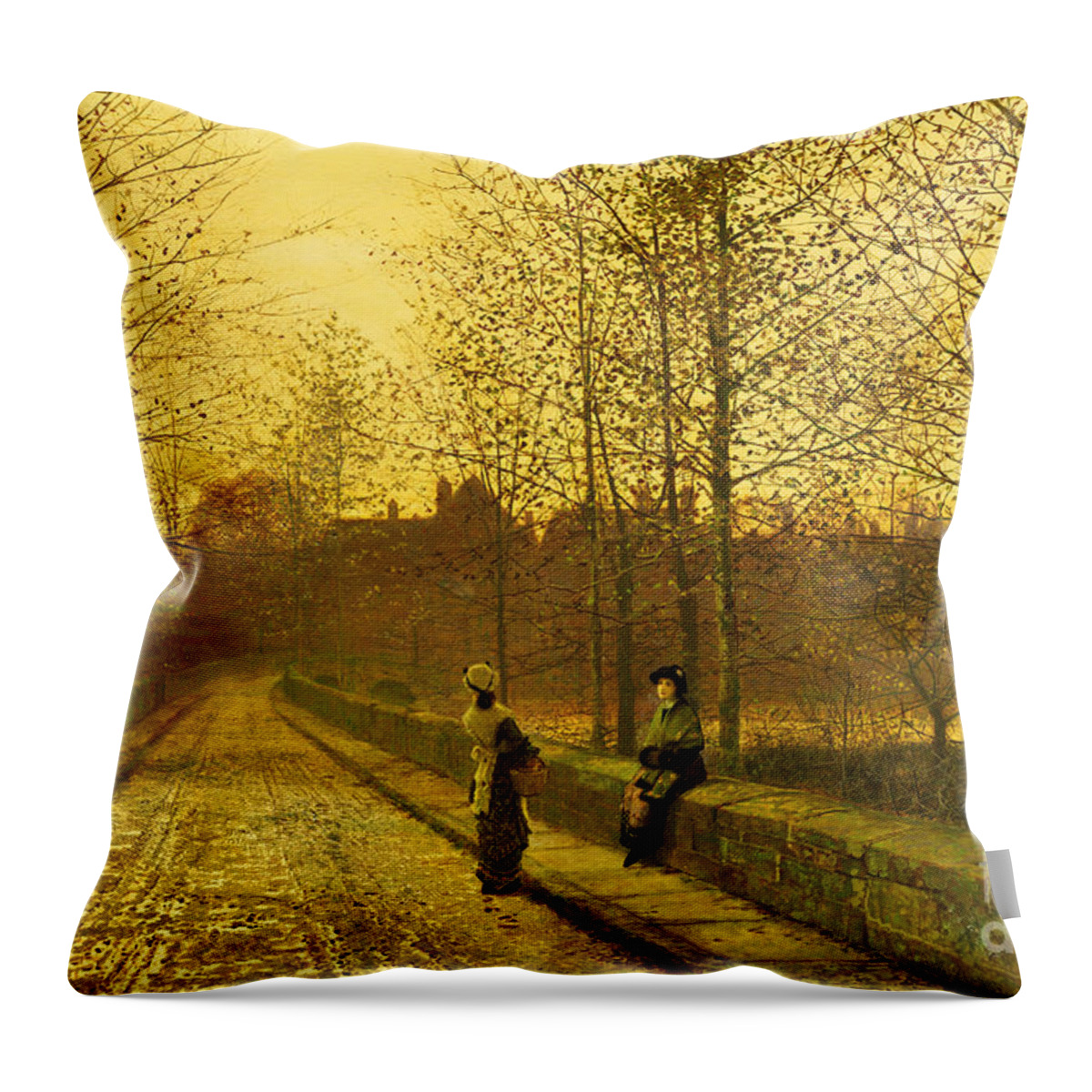 The Throw Pillow featuring the painting In the Golden Gloaming by John Atkinson Grimshaw