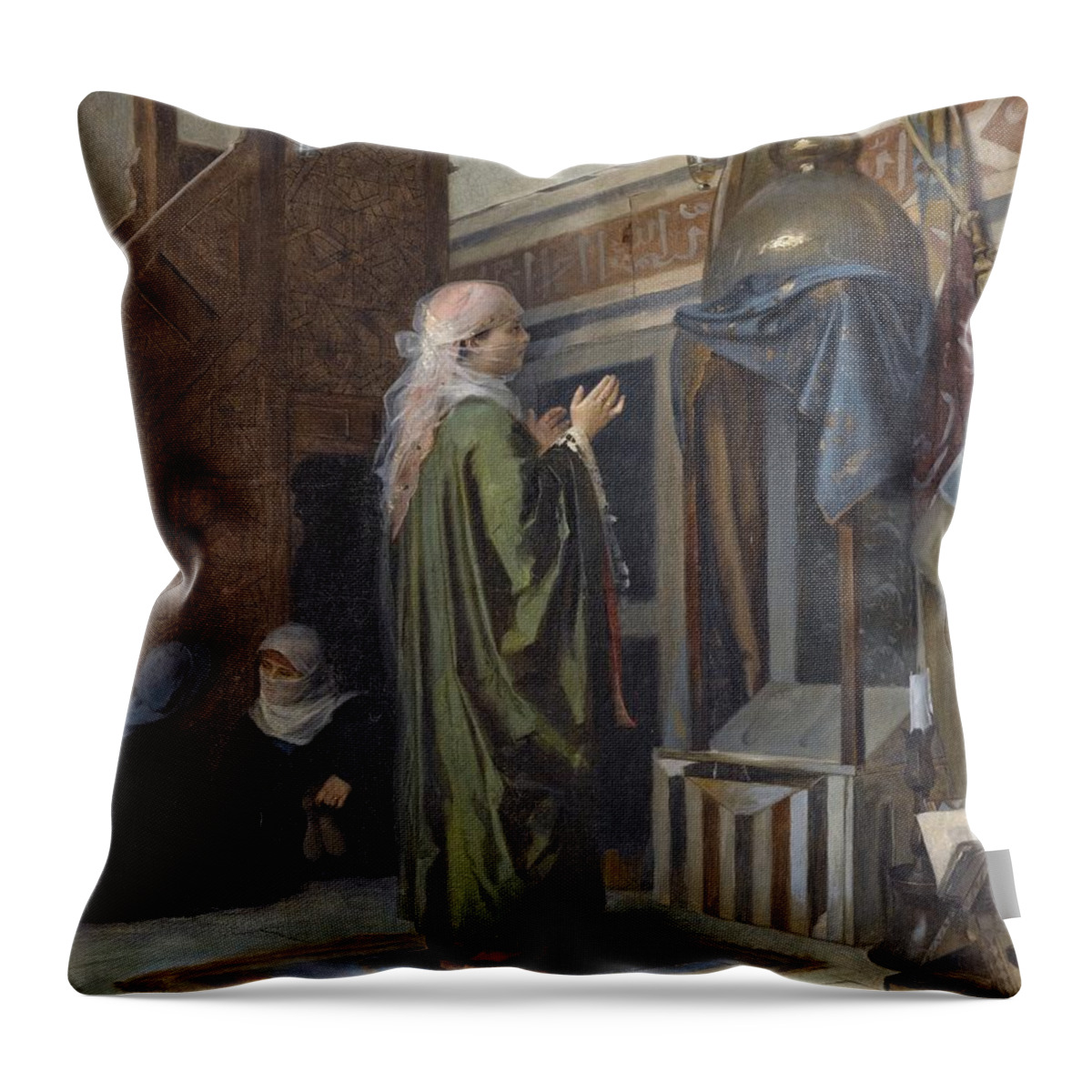 Theodoros Ralli Throw Pillow featuring the painting In The Mosque by Celestial Images