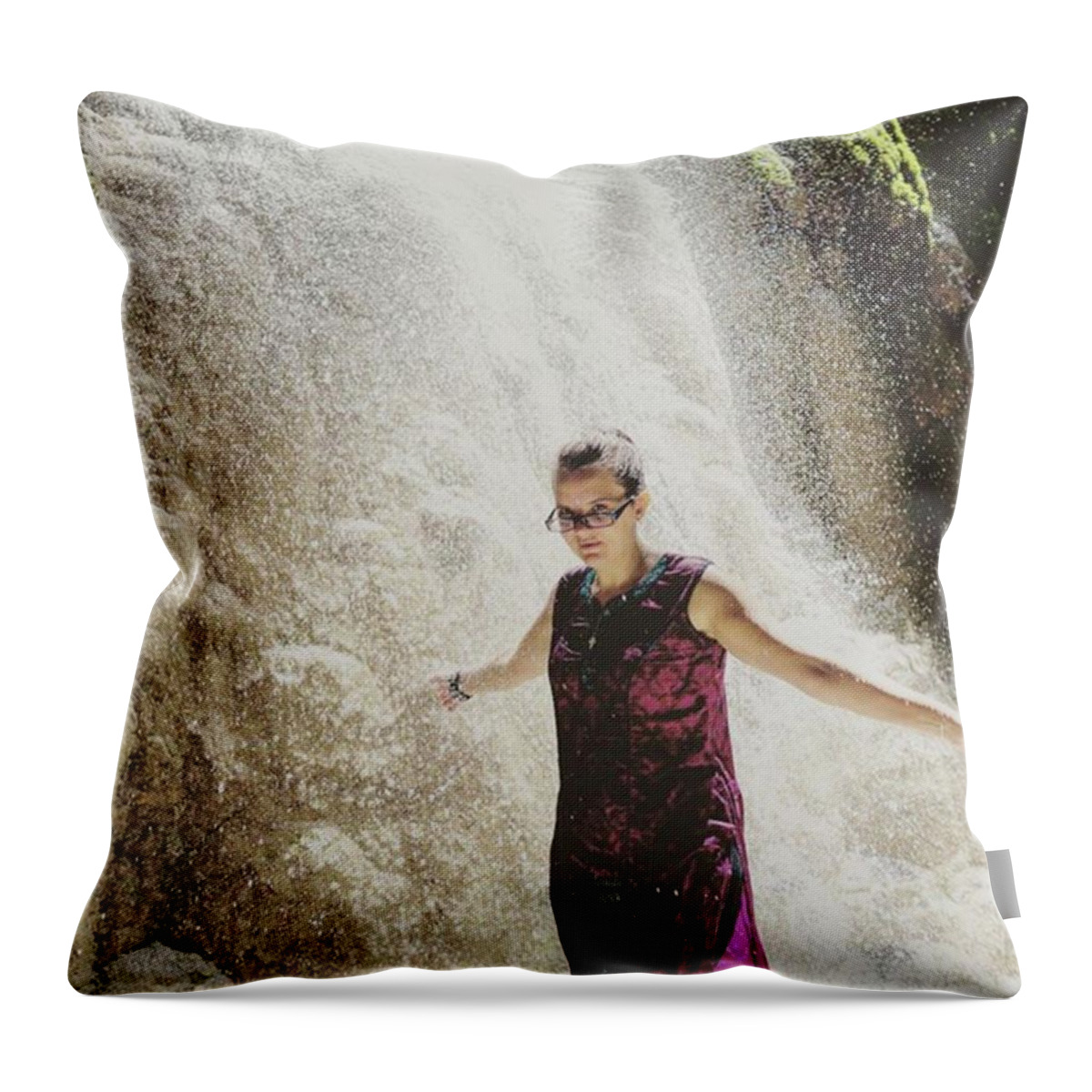Beautiful Throw Pillow featuring the photograph In The Waterfall by Aleck Cartwright