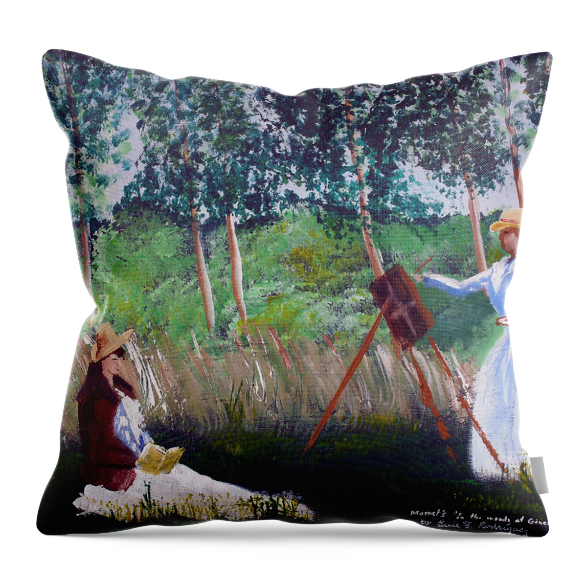 Monet Throw Pillow featuring the painting In The Woods At Giverny by Luis F Rodriguez