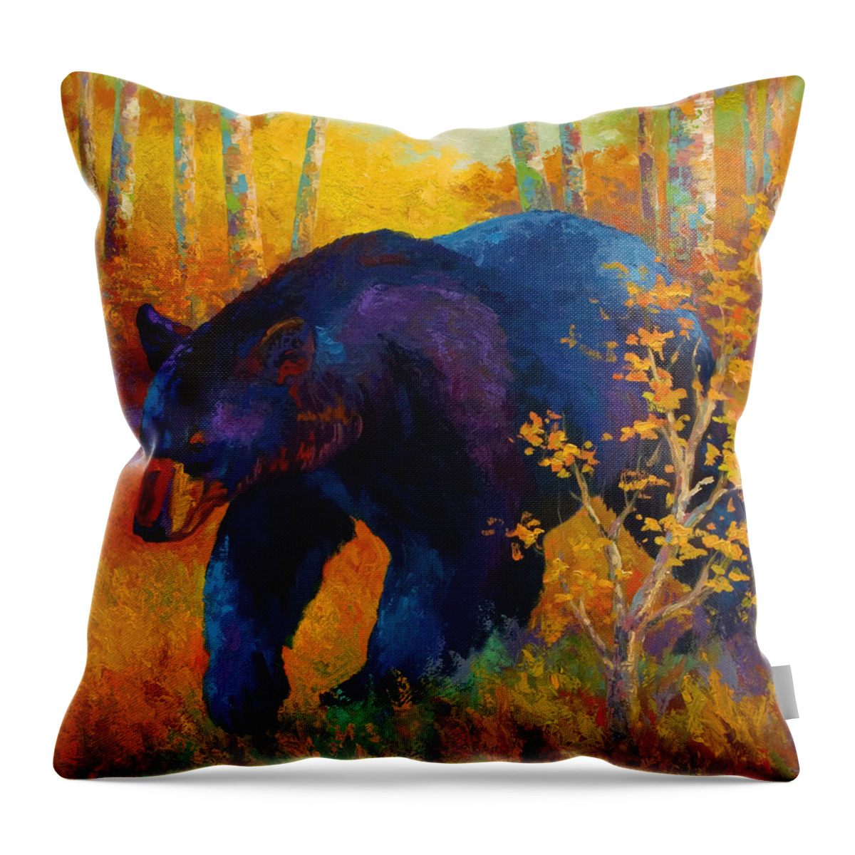 Bear Throw Pillow featuring the painting In To Spring - Black Bear by Marion Rose