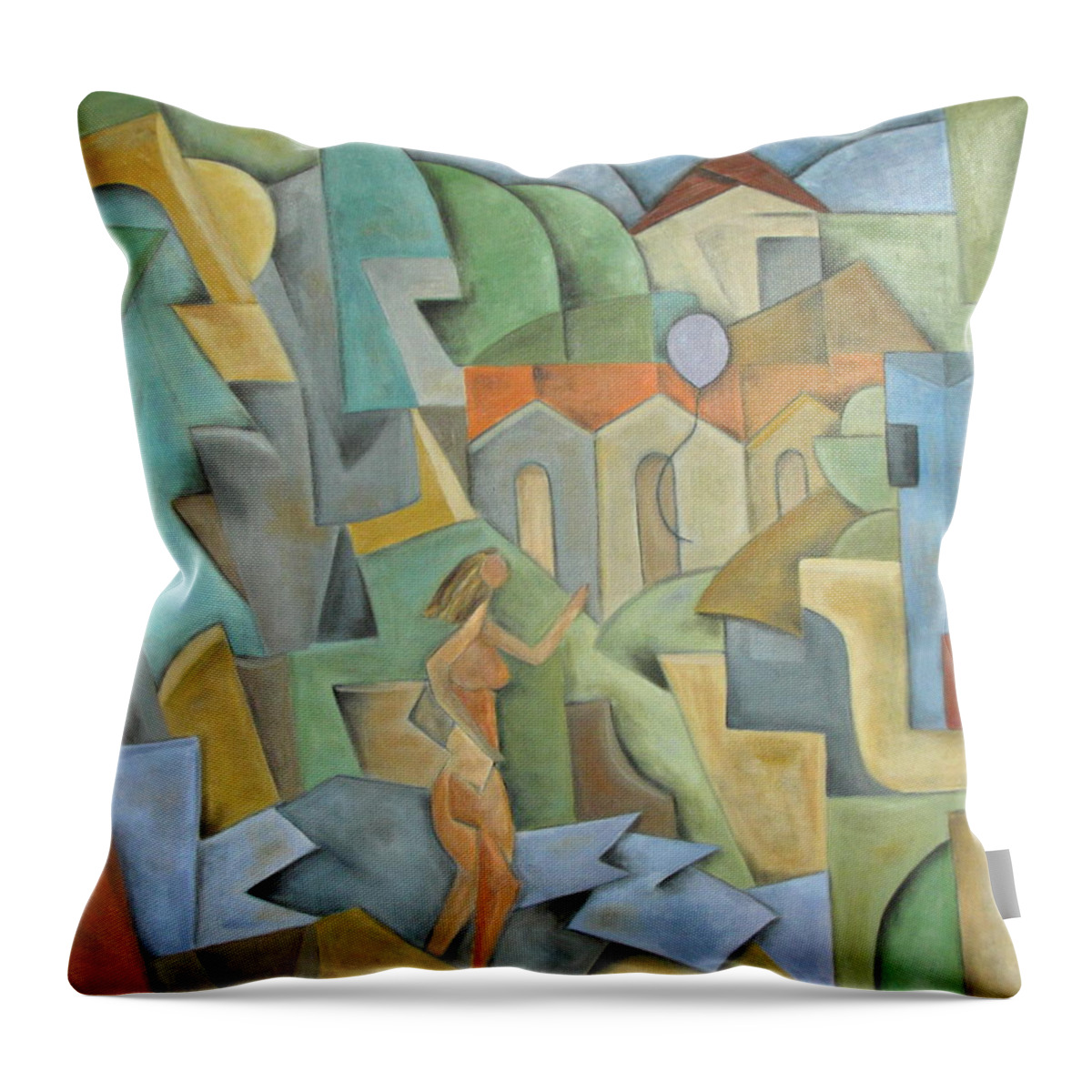 Cubism Throw Pillow featuring the painting Inception by Trish Toro