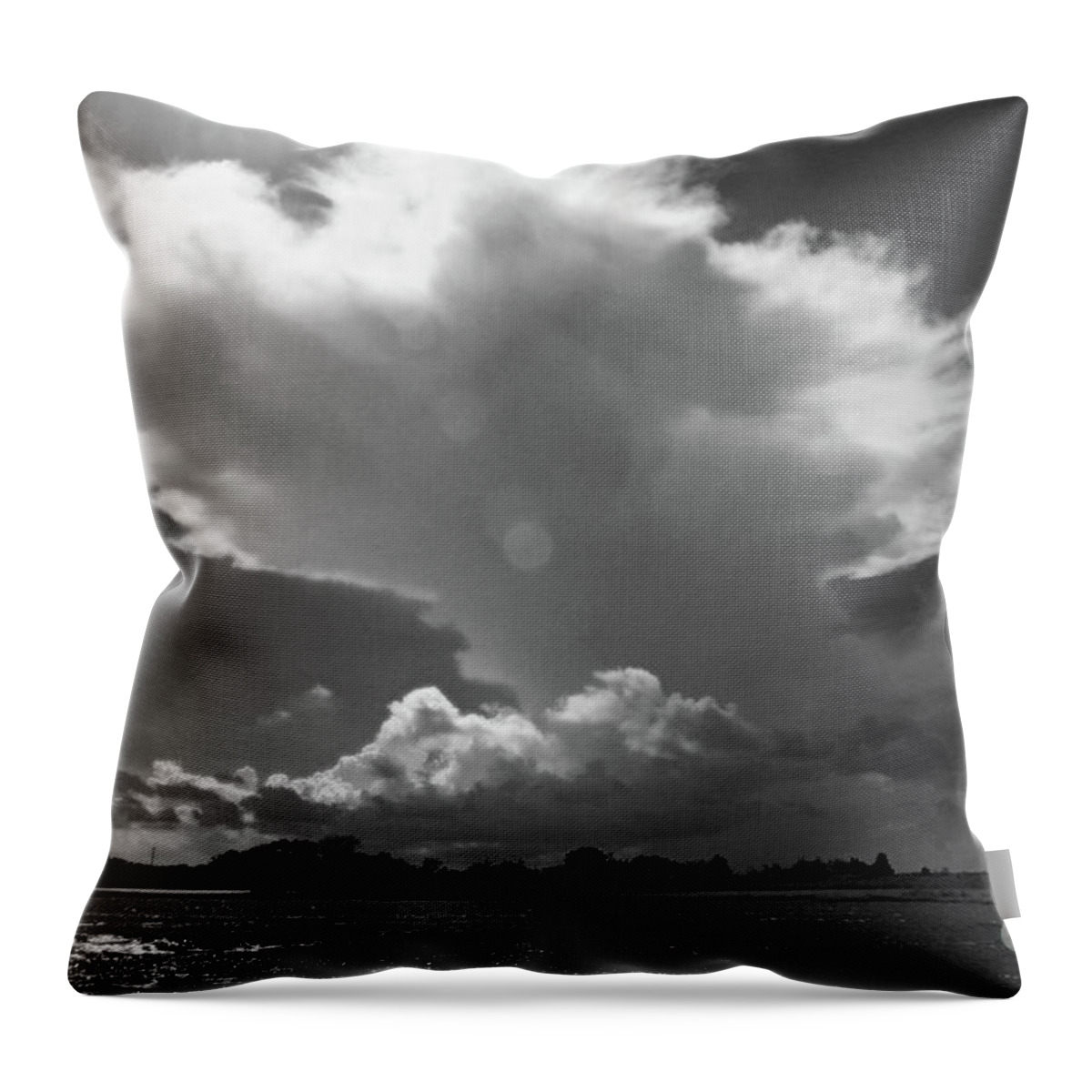 Landscape Throw Pillow featuring the photograph Incoming Storm Over Barnegat Bay BW by Mary Haber