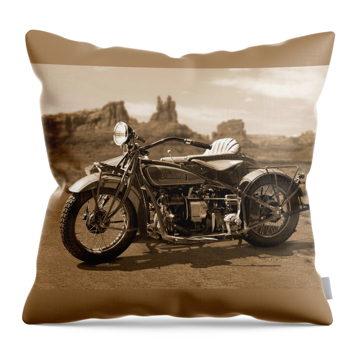 Indian Motorcycle Throw Pillow featuring the photograph Indian 4 Sidecar by Mike McGlothlen