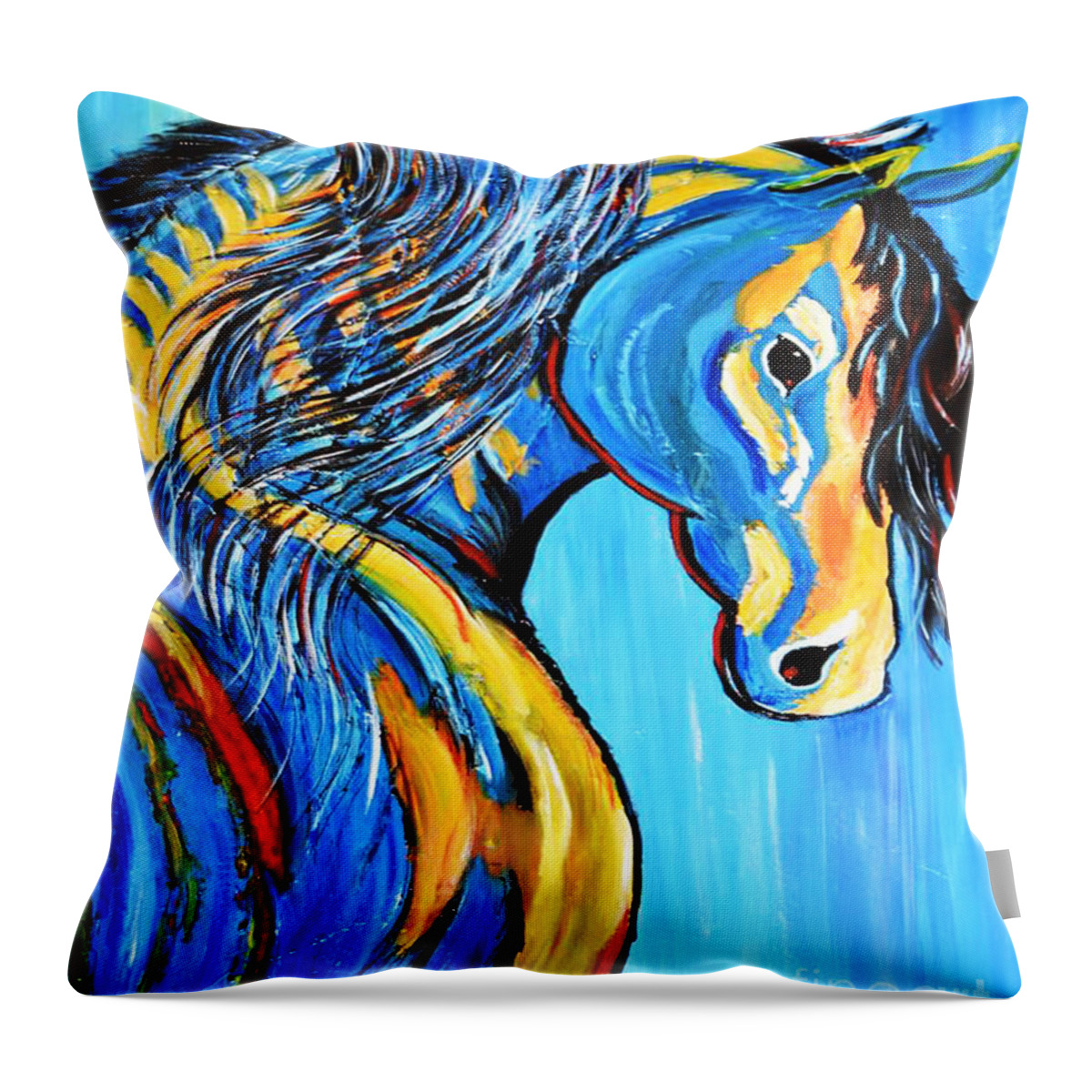 Horse Throw Pillow featuring the painting Indian Blue Horse by Kathleen Artist PRO