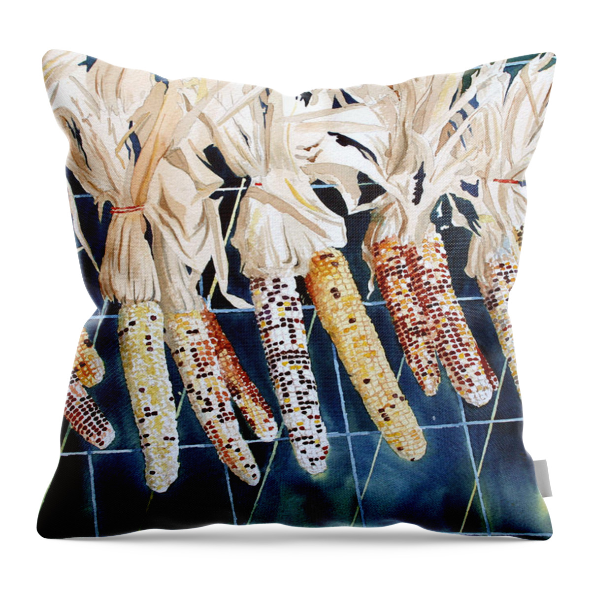 Fall Throw Pillow featuring the painting Indian Corn by Jim Gerkin