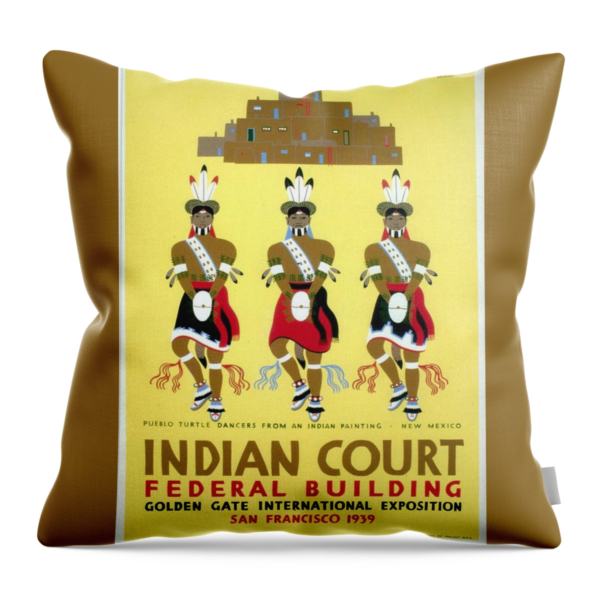 Indian Court Throw Pillow featuring the painting Indian Court - Golden Gate International Exposition, San Francisco - Vintage Poster by Studio Grafiikka