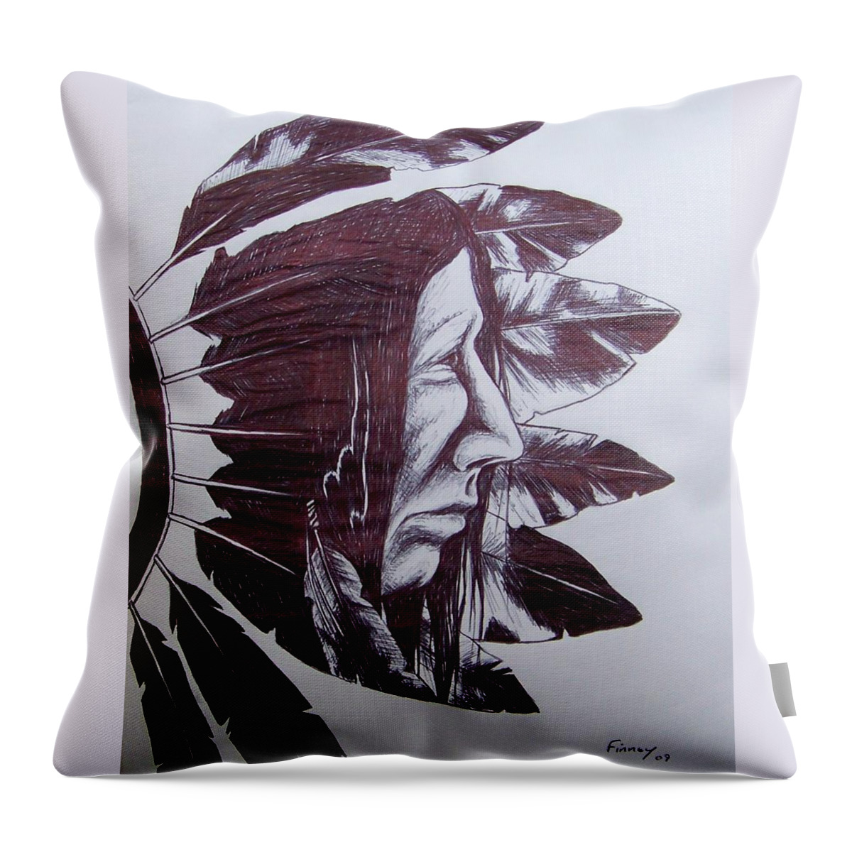 Indian Feathers Throw Pillow featuring the drawing Indian Feathers by Michael TMAD Finney