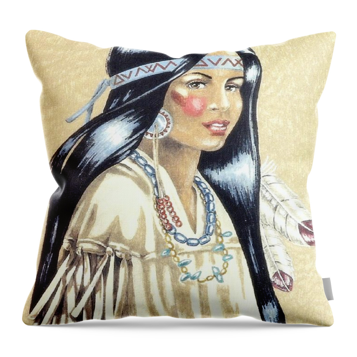 American Indians Throw Pillow featuring the painting Indian Girl by George I Perez