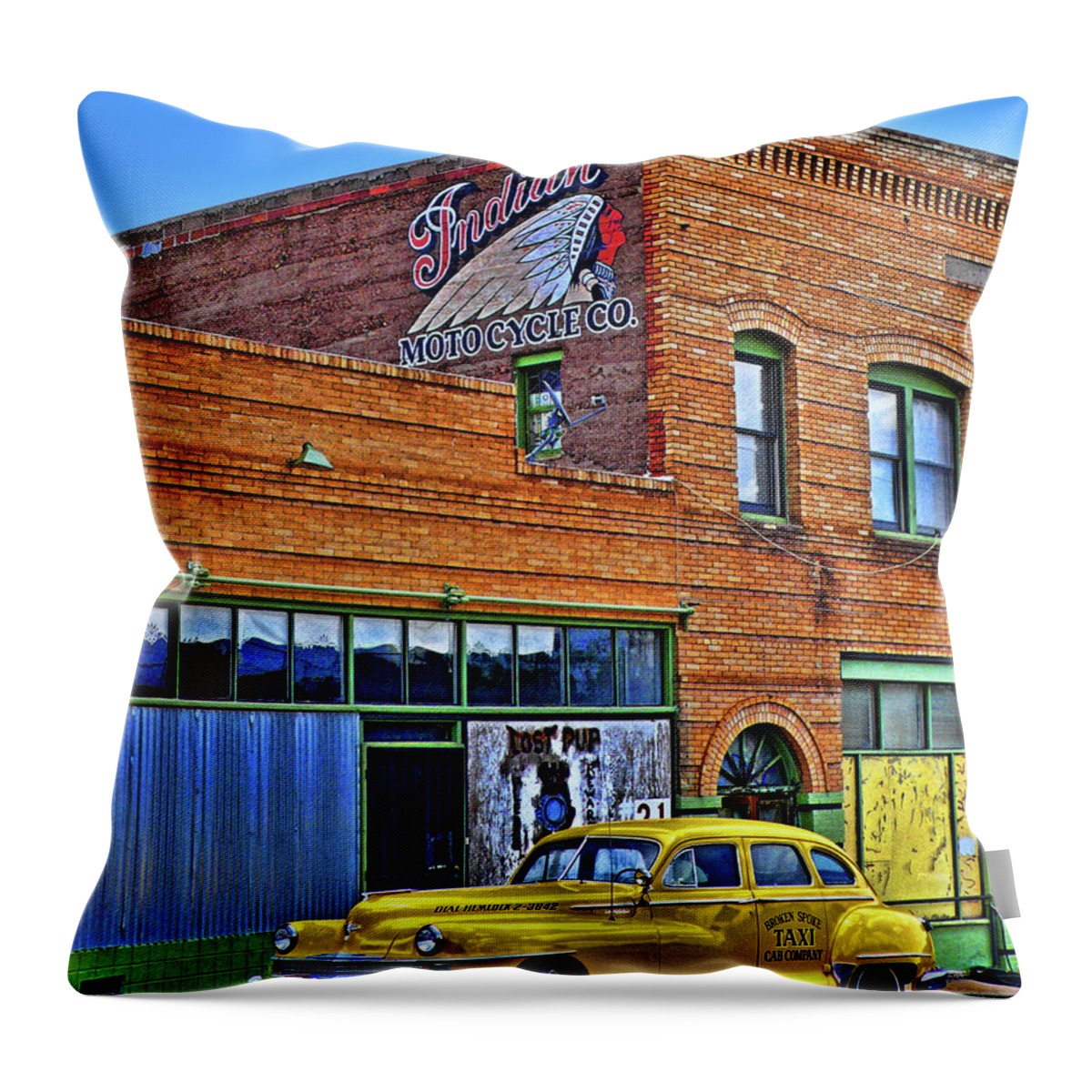 Indian Throw Pillow featuring the photograph Indian Motocycle Co. by Charlene Mitchell