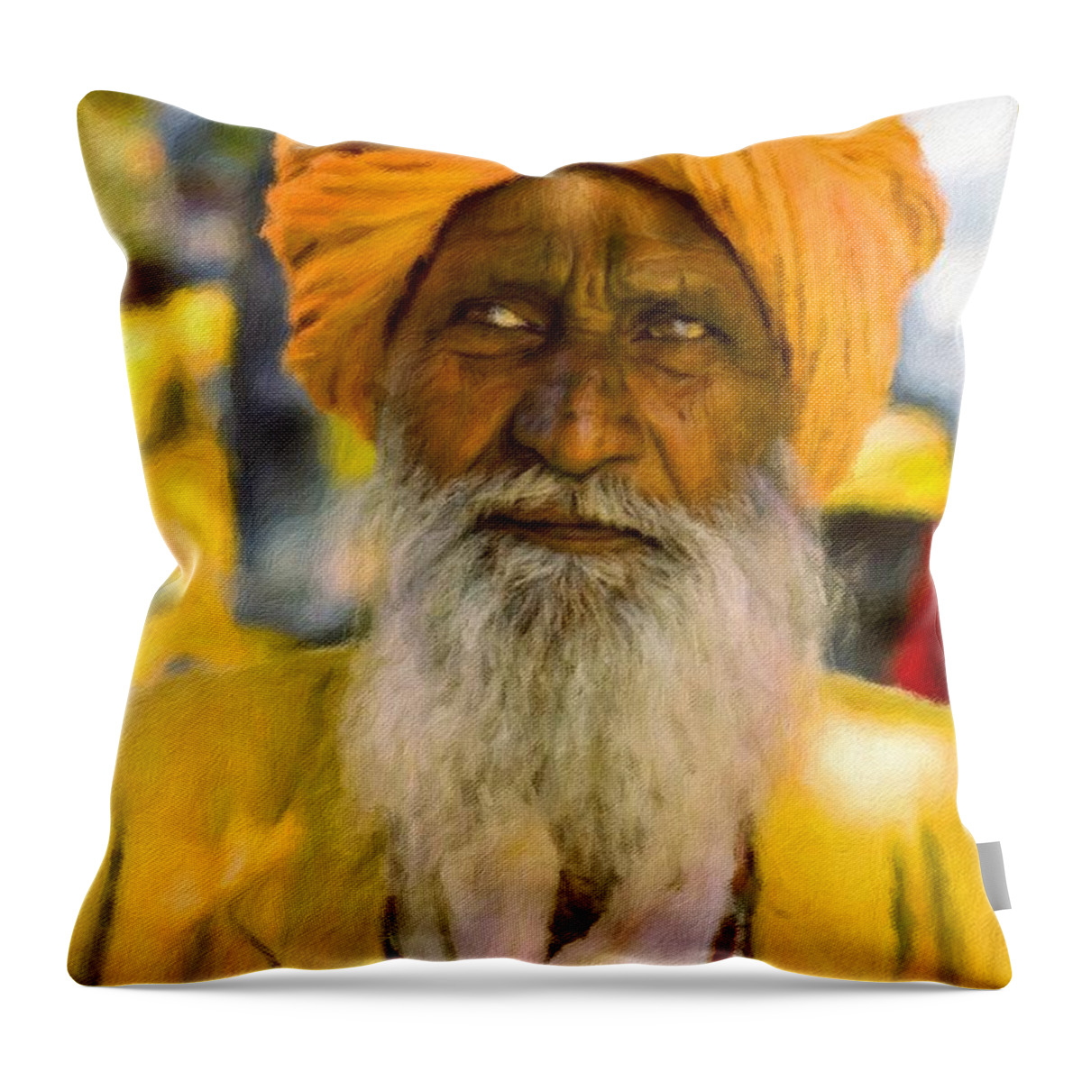 Indian Man Throw Pillow featuring the painting Indian old man by Vincent Monozlay