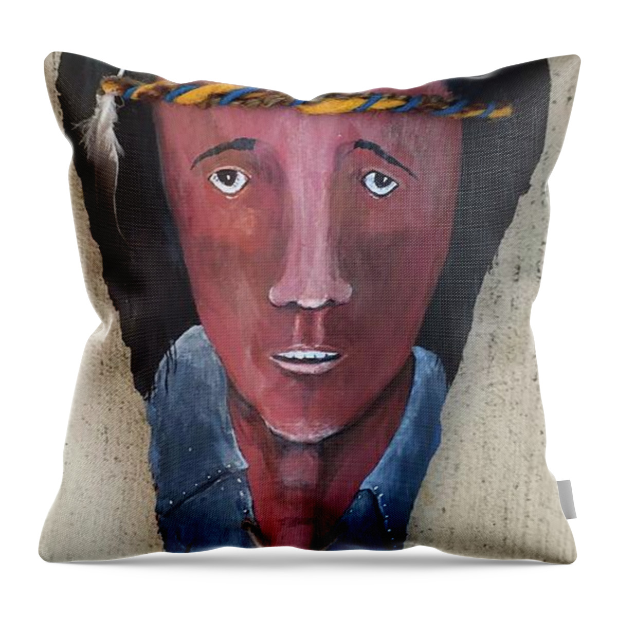 Indian Throw Pillow featuring the relief Indian on Palm 2 by Christine Lathrop
