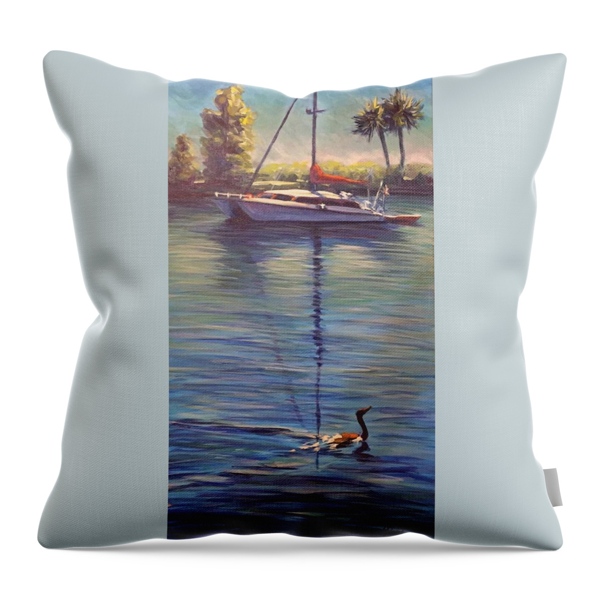 Sailboat Throw Pillow featuring the painting Indian River Lagoon 1,Sailboat by Gretchen Ten Eyck Hunt