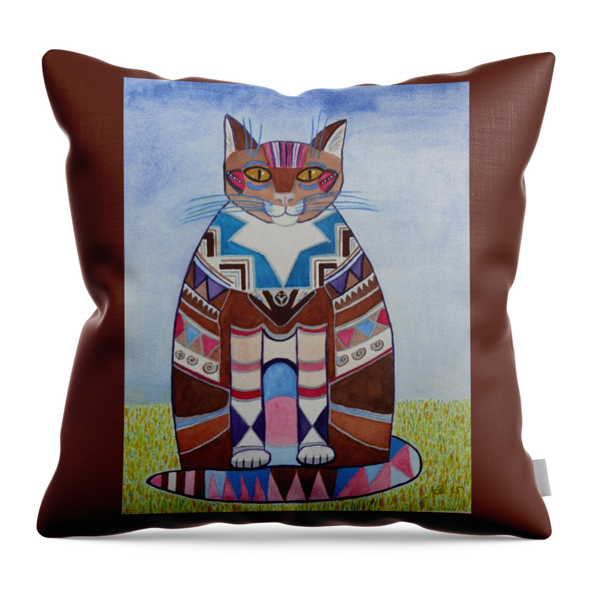 Vera Smith Throw Pillow featuring the painting Indian Squirrel Cat by Vera Smith