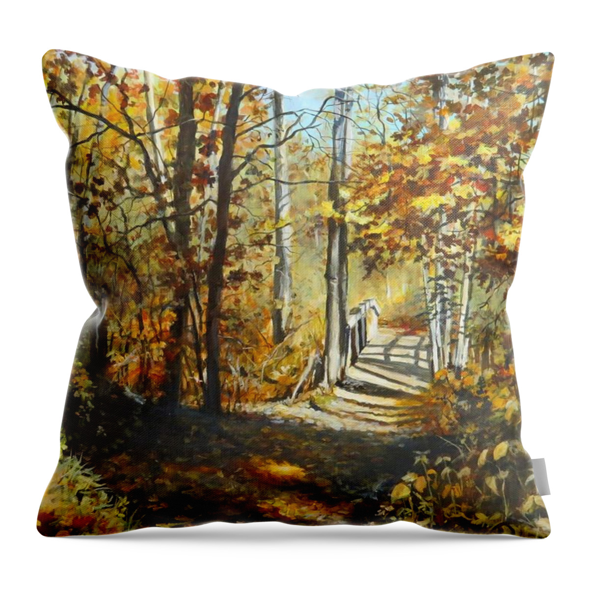 Landscape Throw Pillow featuring the painting Indian Summer Trail by William Brody
