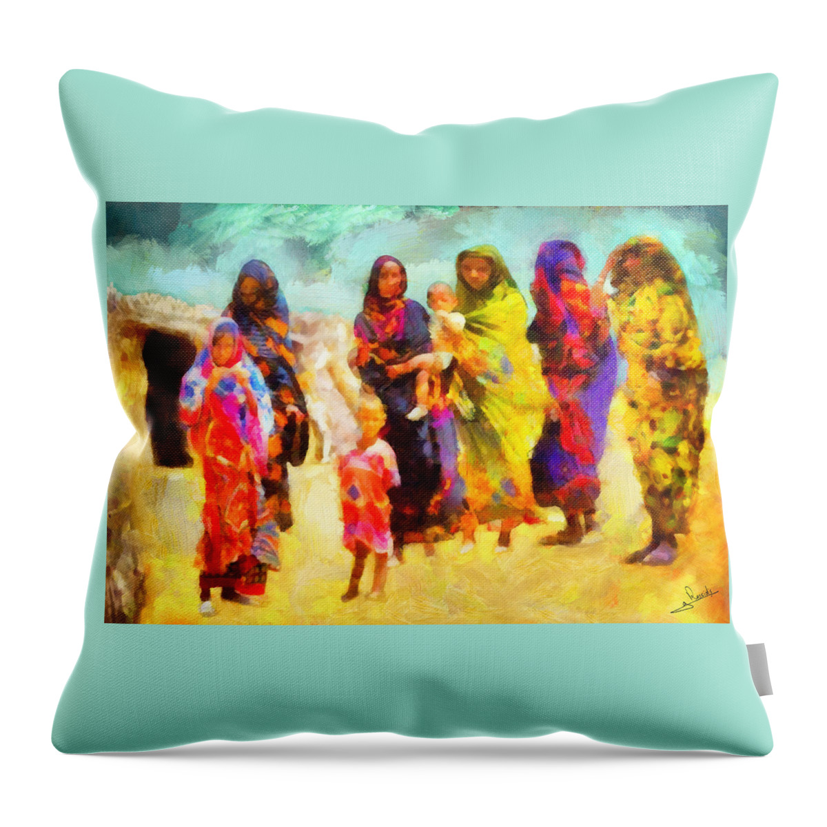 Indian Women 2 Throw Pillow featuring the painting Indian women 2 by George Rossidis