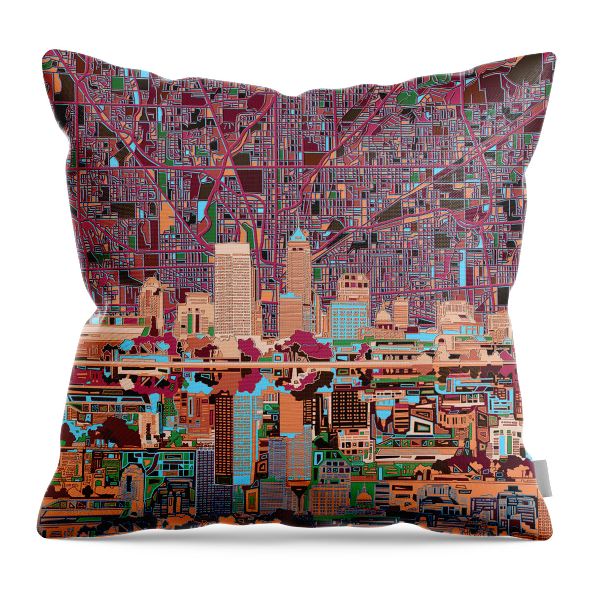 Indianapolis Throw Pillow featuring the painting Indianapolis Skyline Abstract 4 by Bekim M