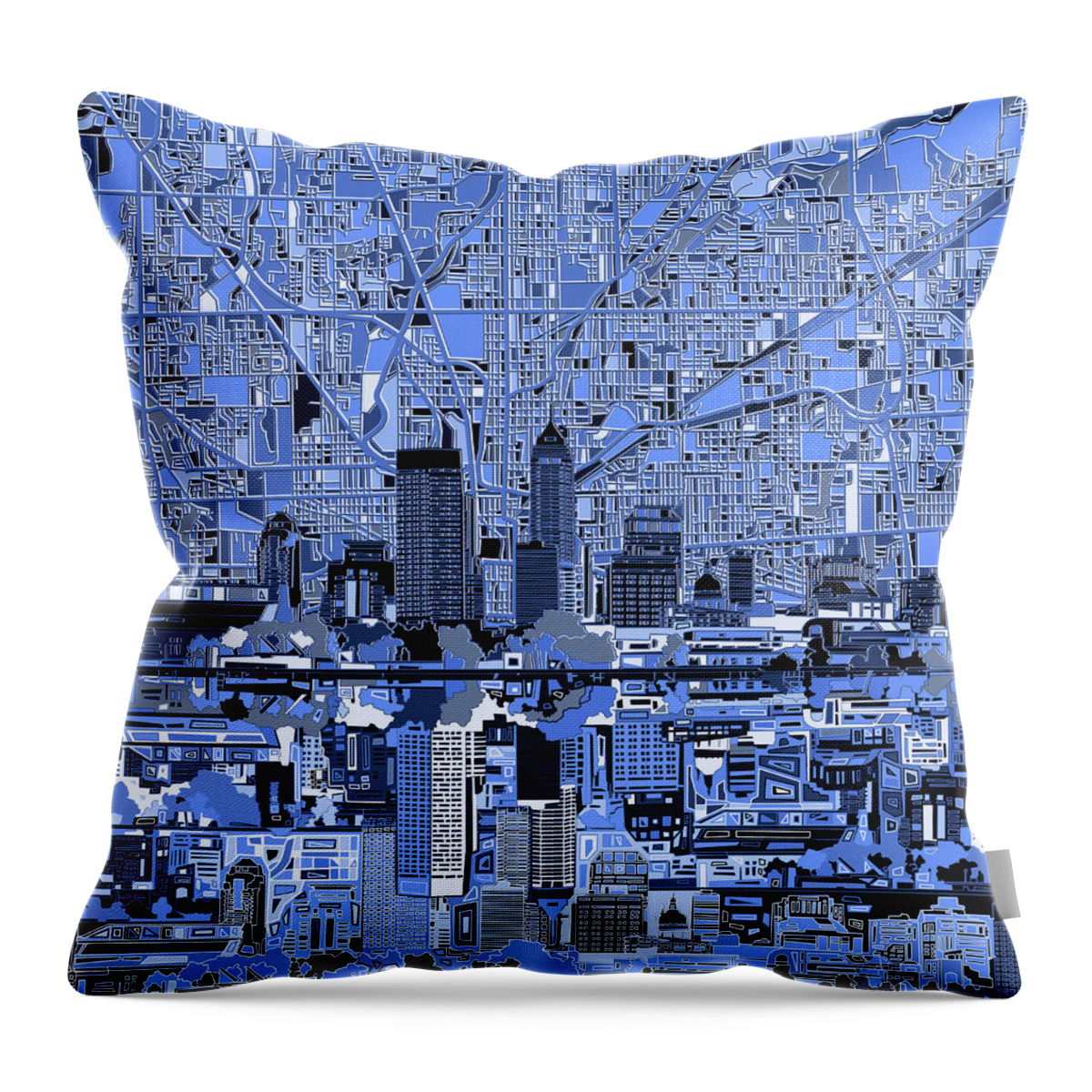 Indianapolis Throw Pillow featuring the painting Indianapolis Skyline Abstract 7 by Bekim M