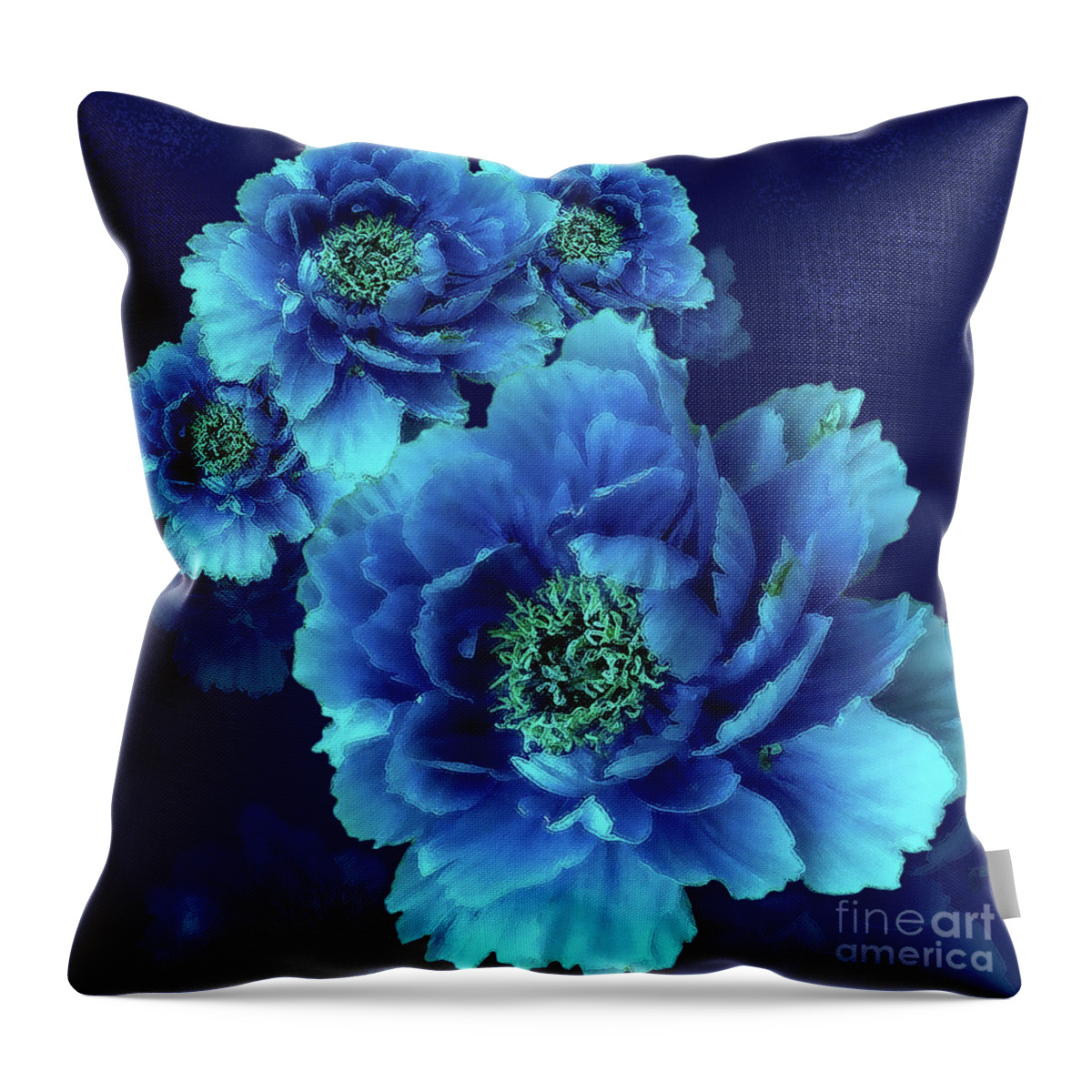 Blue Flowers Throw Pillow featuring the digital art Indigo Blue At Midnight by J Marielle
