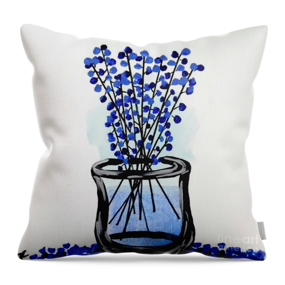 Vase Of Flowers Throw Pillow featuring the painting Indigo Falls by Jilian Cramb - AMothersFineArt