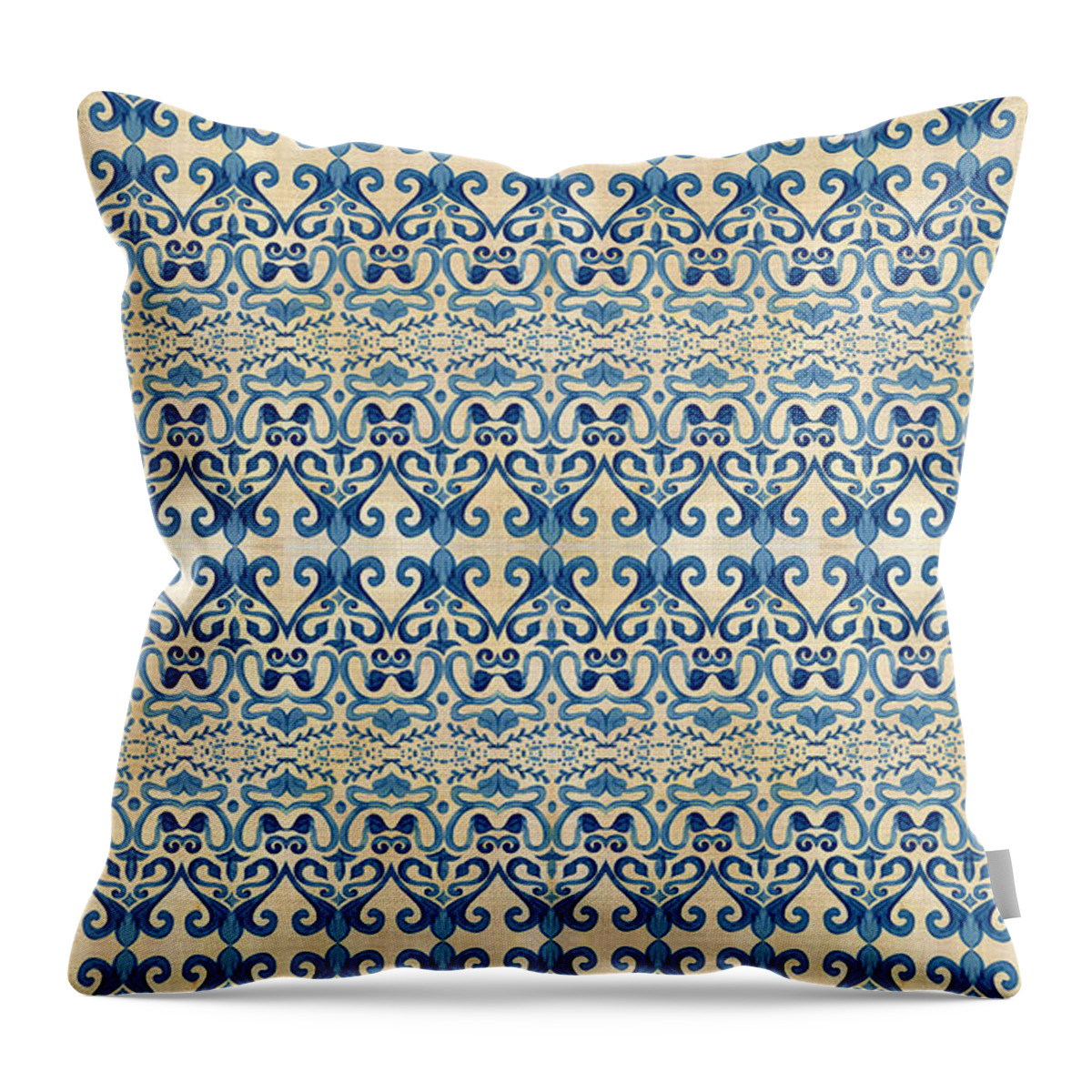 Repeat Pattern Throw Pillow featuring the painting Indigo Ocean - Caribbean Tile Inspired Watercolor swirl Pattern by Audrey Jeanne Roberts