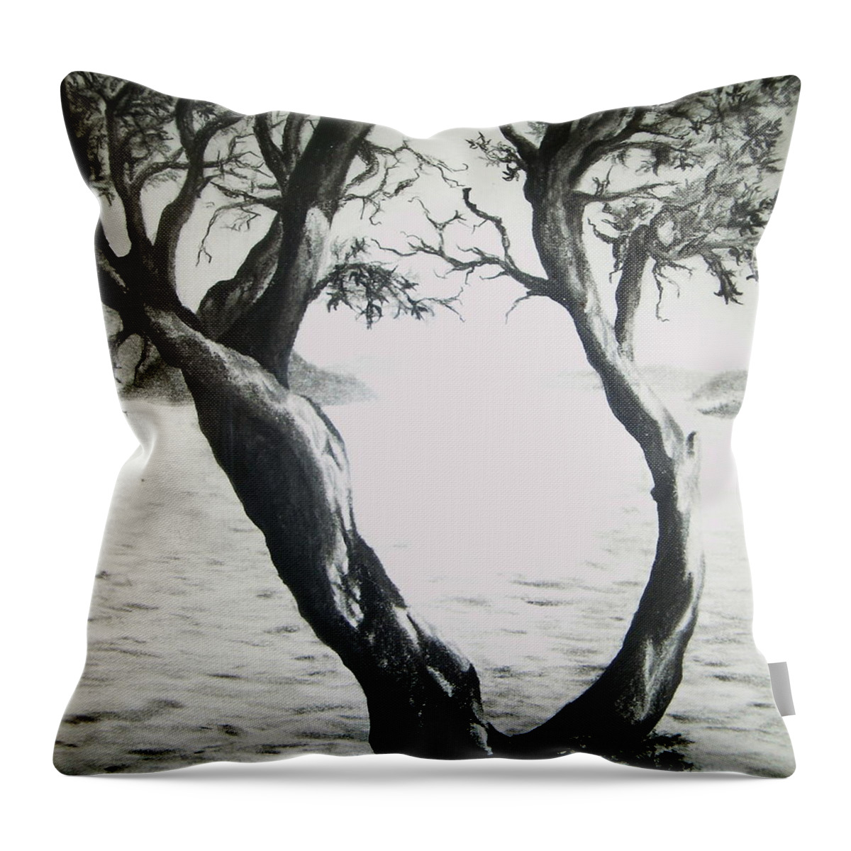 Nature Throw Pillow featuring the drawing Indralaya Madrona by Leizel Grant