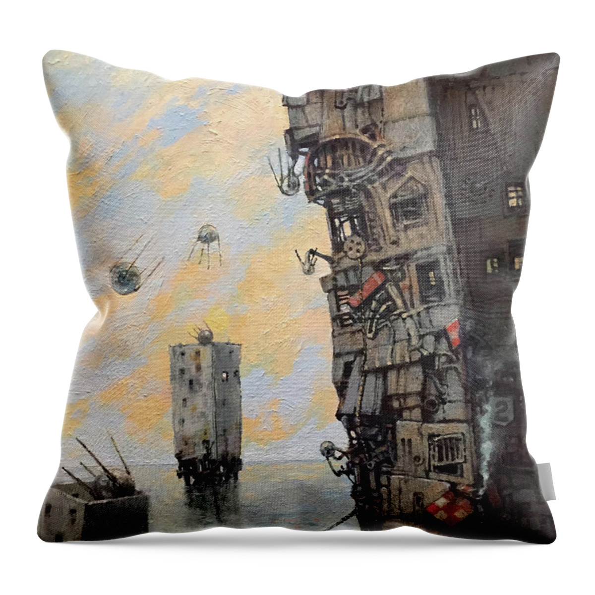 Sea Level Throw Pillow featuring the painting Inflatable Sputnik Factory Number Two by William Stoneham