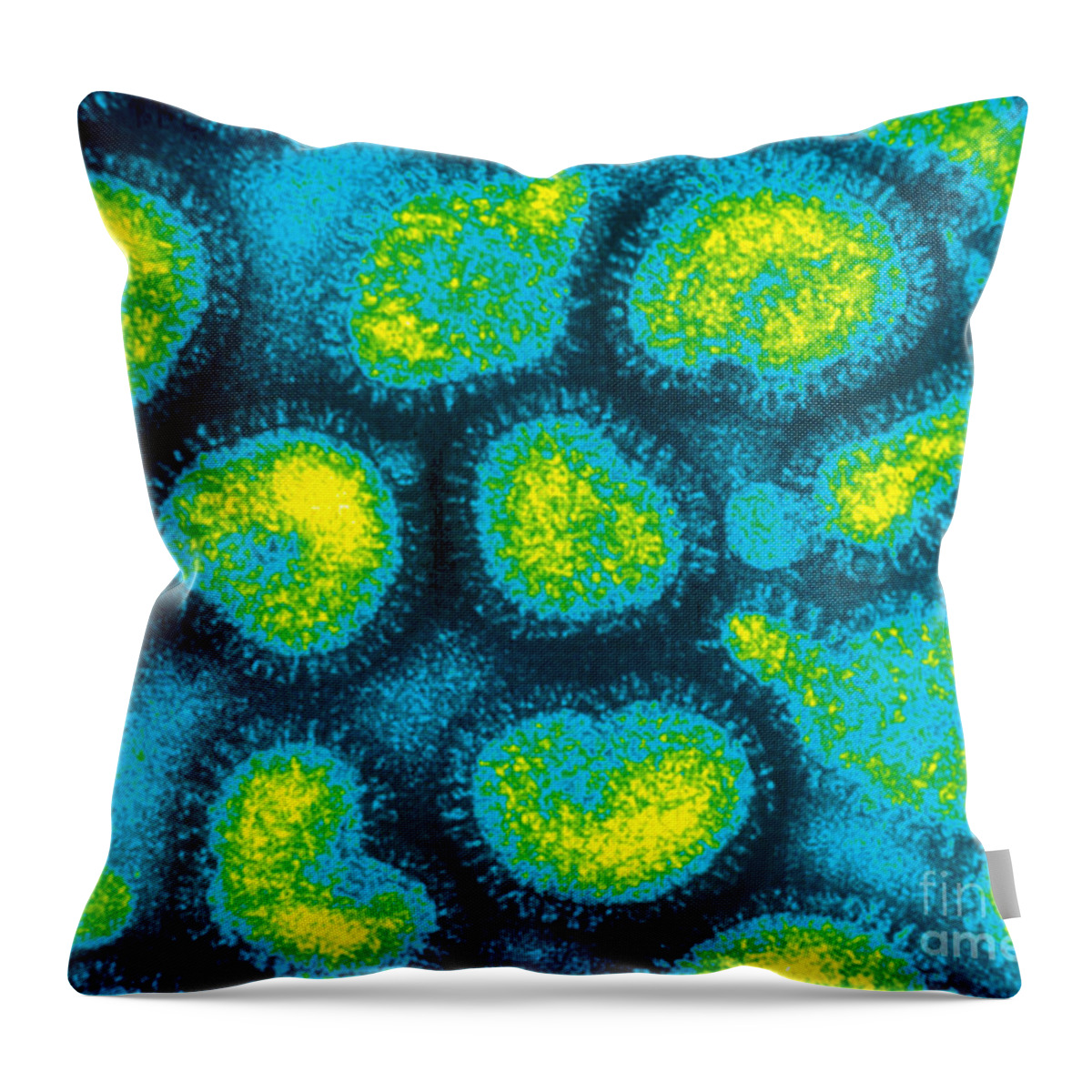 Influenza Throw Pillow featuring the photograph Influenza Viruses, Tem by Omikron