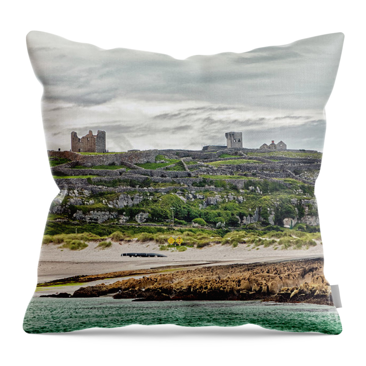 Inis Oirr Throw Pillow featuring the photograph Inis Oirr and O'Brien's Castle by Natural Focal Point Photography