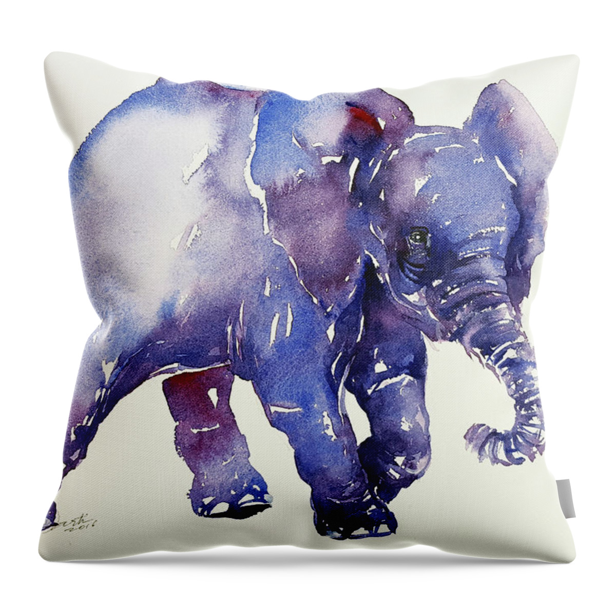 Elephant Throw Pillow featuring the painting Inky Blue Elephant by Arti Chauhan