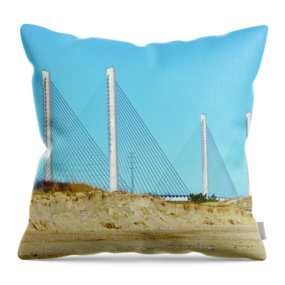 Beach Bum Pics Throw Pillow featuring the photograph Inlet Bridge Beach View by Billy Beck