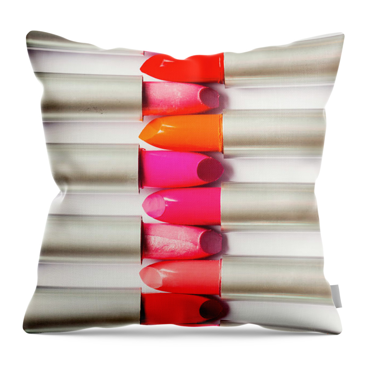 Modern Throw Pillow featuring the photograph Inline cosmetic product line by Jorgo Photography