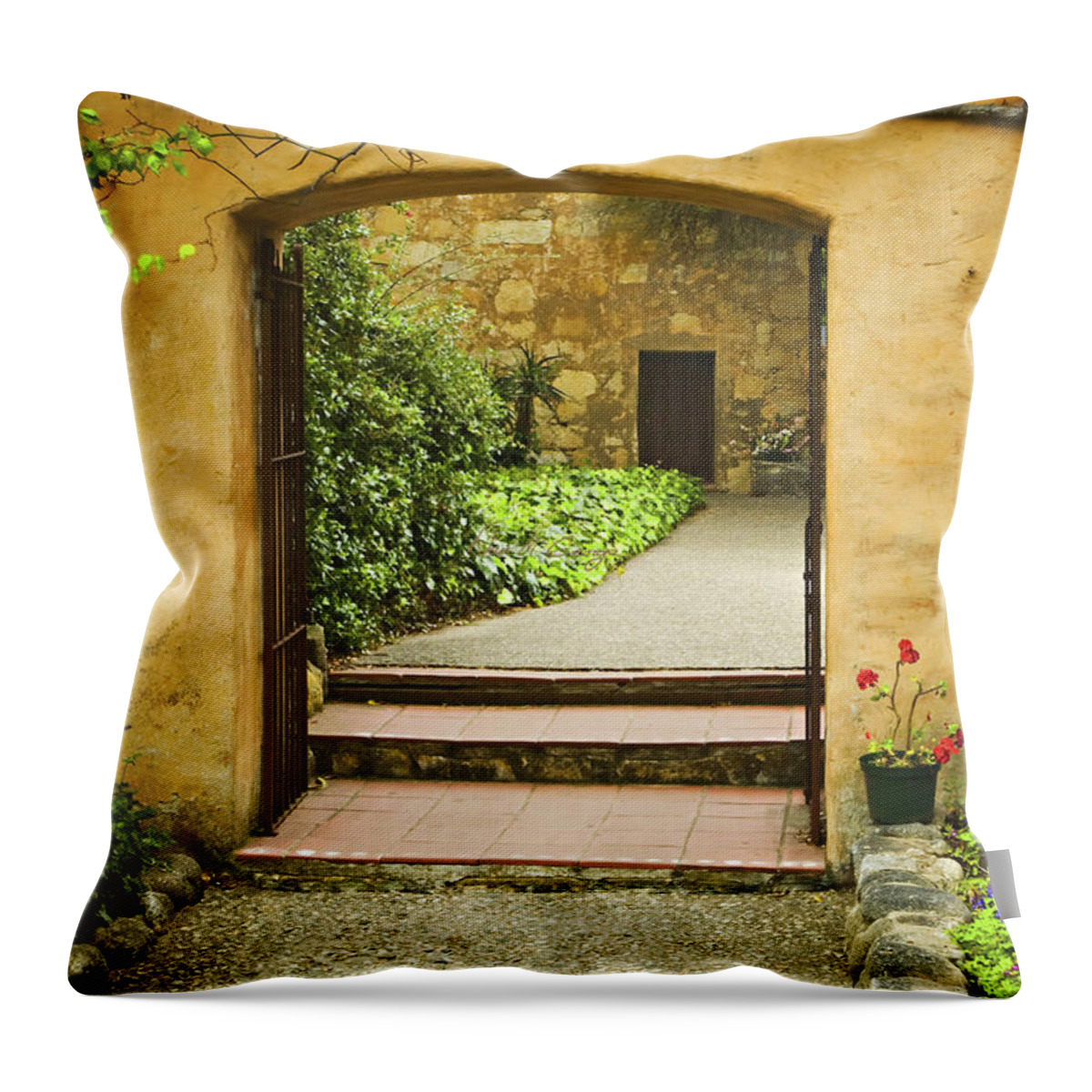 Mission Throw Pillow featuring the photograph Inner Courtyard by Dan McGeorge