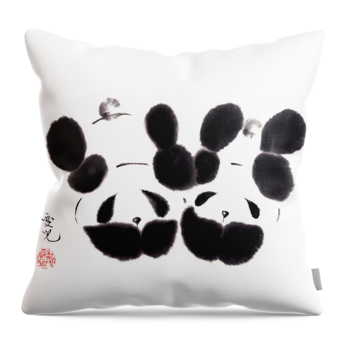 Panda Throw Pillow featuring the painting Innocent Love by Oiyee At Oystudio