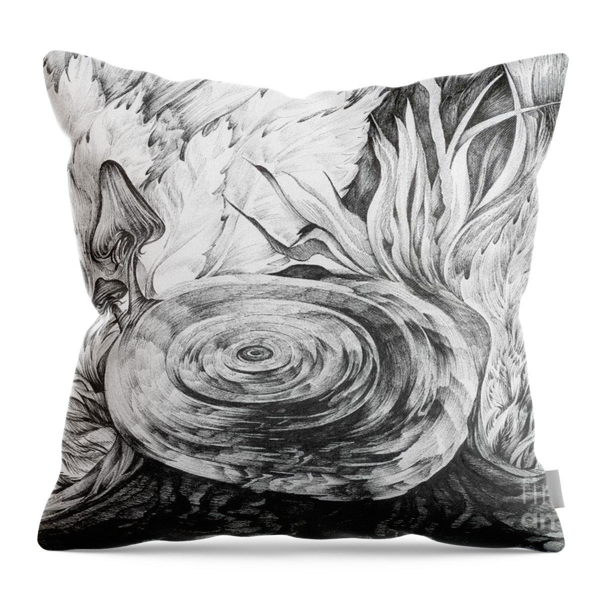 Tree Stump Throw Pillow featuring the drawing Inside the forest by Anna Duyunova