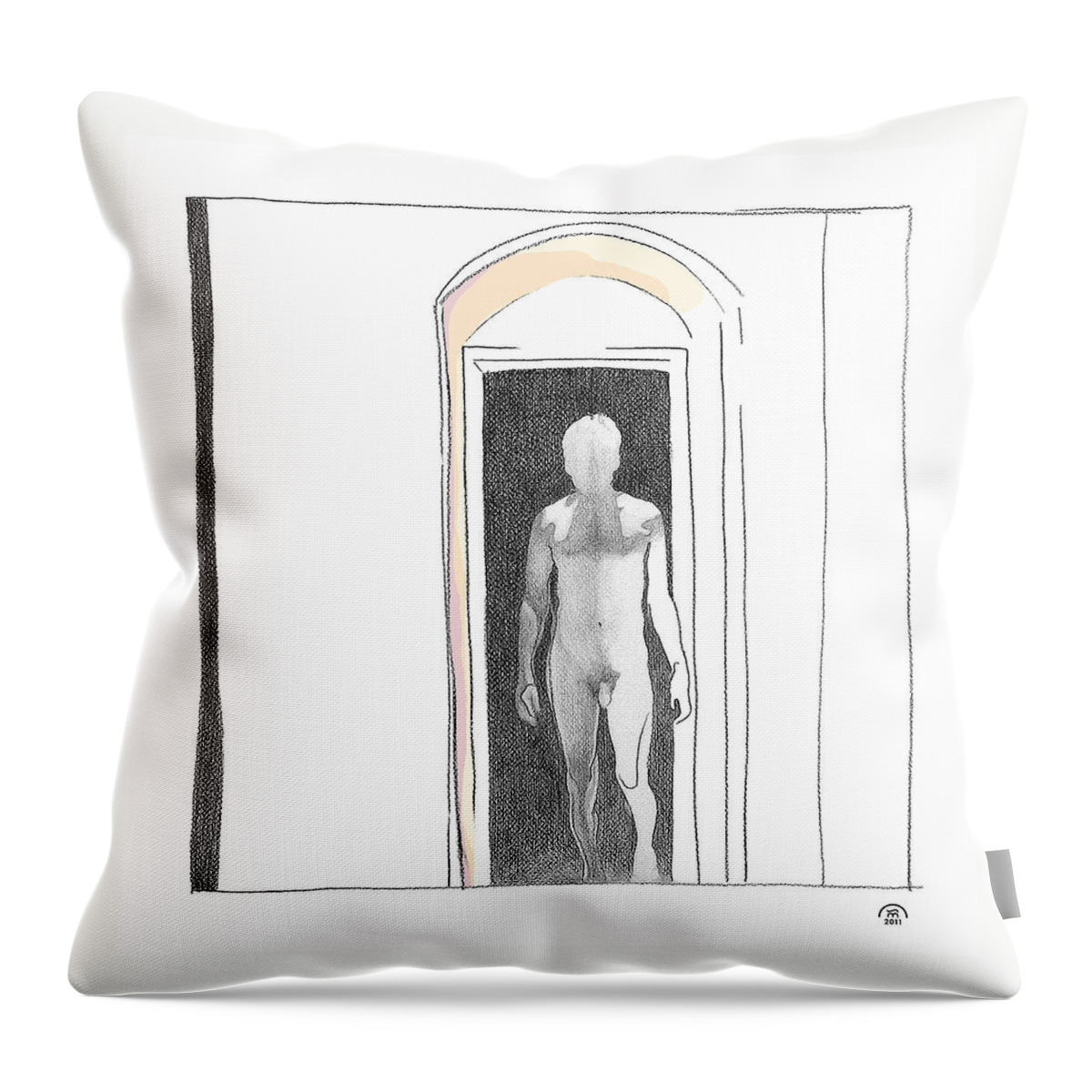 male Nude Throw Pillow featuring the drawing Insomnia 2 by Stan Magnan