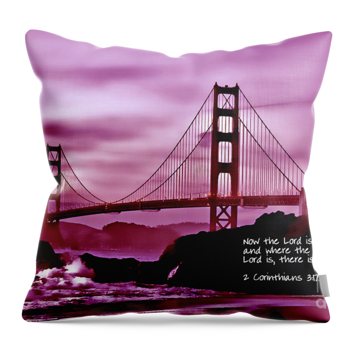  Golden Gate Bridge Throw Pillow featuring the photograph Inspirational - Nightfall at the Golden Gate by Mark Madere