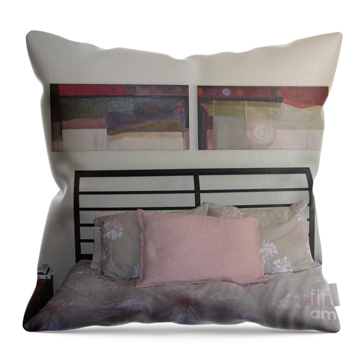  Throw Pillow featuring the mixed media Installation Duo by Marlene Burns