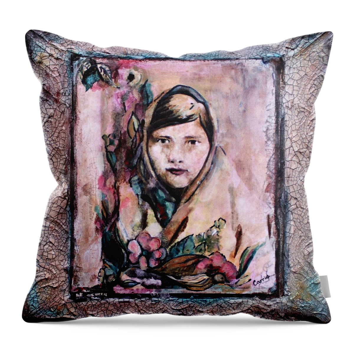  Figure Throw Pillow featuring the mixed media Intent by Carrie Joy Byrnes