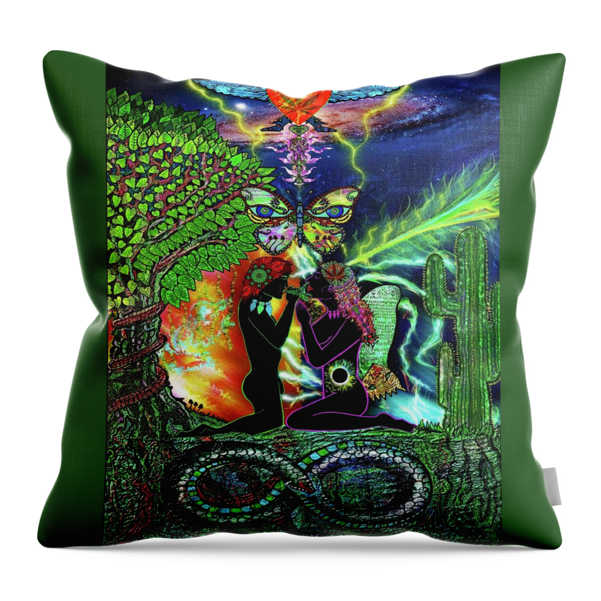 Visionary Art Throw Pillow featuring the mixed media Interdimensional Amor by Myztico Campo