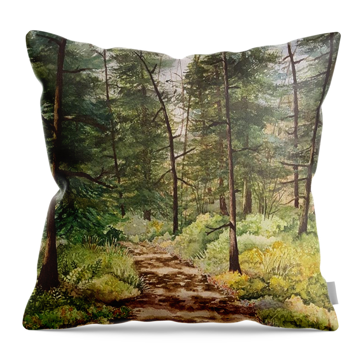 Woods Throw Pillow featuring the painting Into the Woods by Lisa Debaets