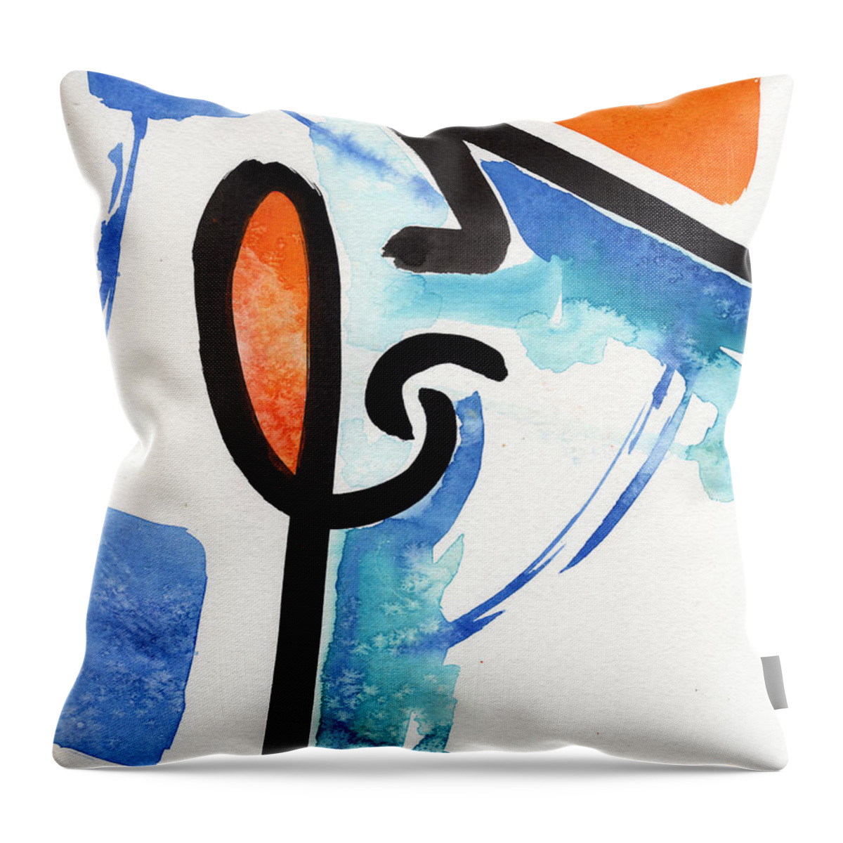 Abstract Throw Pillow featuring the painting Modern Intuitive Abstract Blue Dance Black Lines by Ginette Callaway